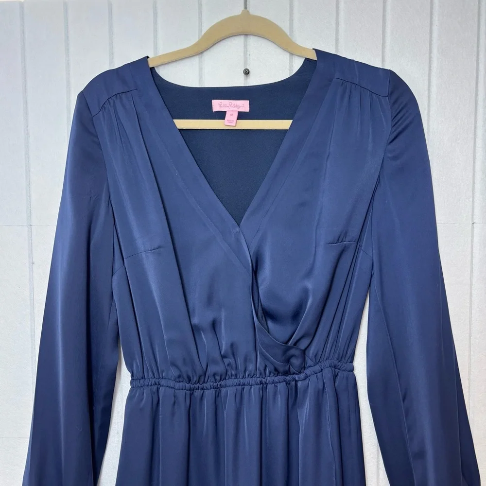 Lilly Pulitzer Deep Blue Long Sleeve Wrap Style Mini Dress Women’s‎ Size M